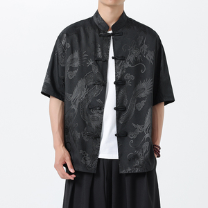 盘扣短袖衬衫男风设计感衬衣夏季薄款潮流唐装外套A100-252-P55