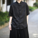 夏季薄款大码男士风唐装手工盘扣短袖衬衫A100-237-P65，男装衬衫，电商A100