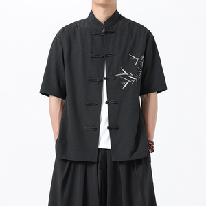新中式唐装男风短衬衫复古刺绣汉服宽松大码电商A100-251-P65图片