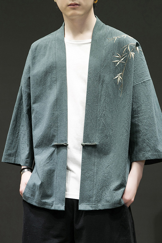 新中式改良汉服风男装古风道袍刺绣外套日系和风A100-735-p50,男装民族服装,电商A100