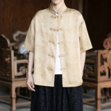 风唐装新中式短袖盘扣衬衫A100-2811-P65，男装T恤，电商A100