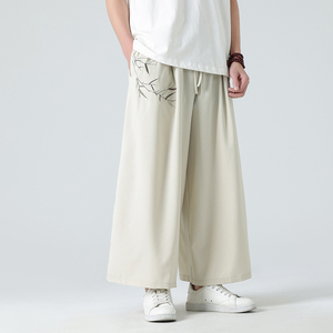 夏季风新中式竹子刺绣阔腿裤大码加大加款电商A100-2311-P60图片