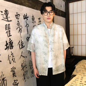 风新中式竹叶印花衬衫电商A100-C326-P65图片