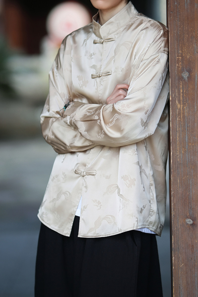 风新中式压花凤凰汉服长袖盘扣衬衫A100-C331-P65,男装衬衫,电商A100