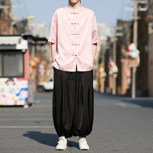 粉色提花男士风唐装衬衫盘扣电商A100-2801-P60