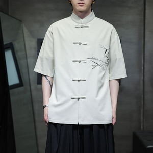 新中式唐装男风短衬衫复古刺绣汉服宽松大码电商A100-251-P65图片