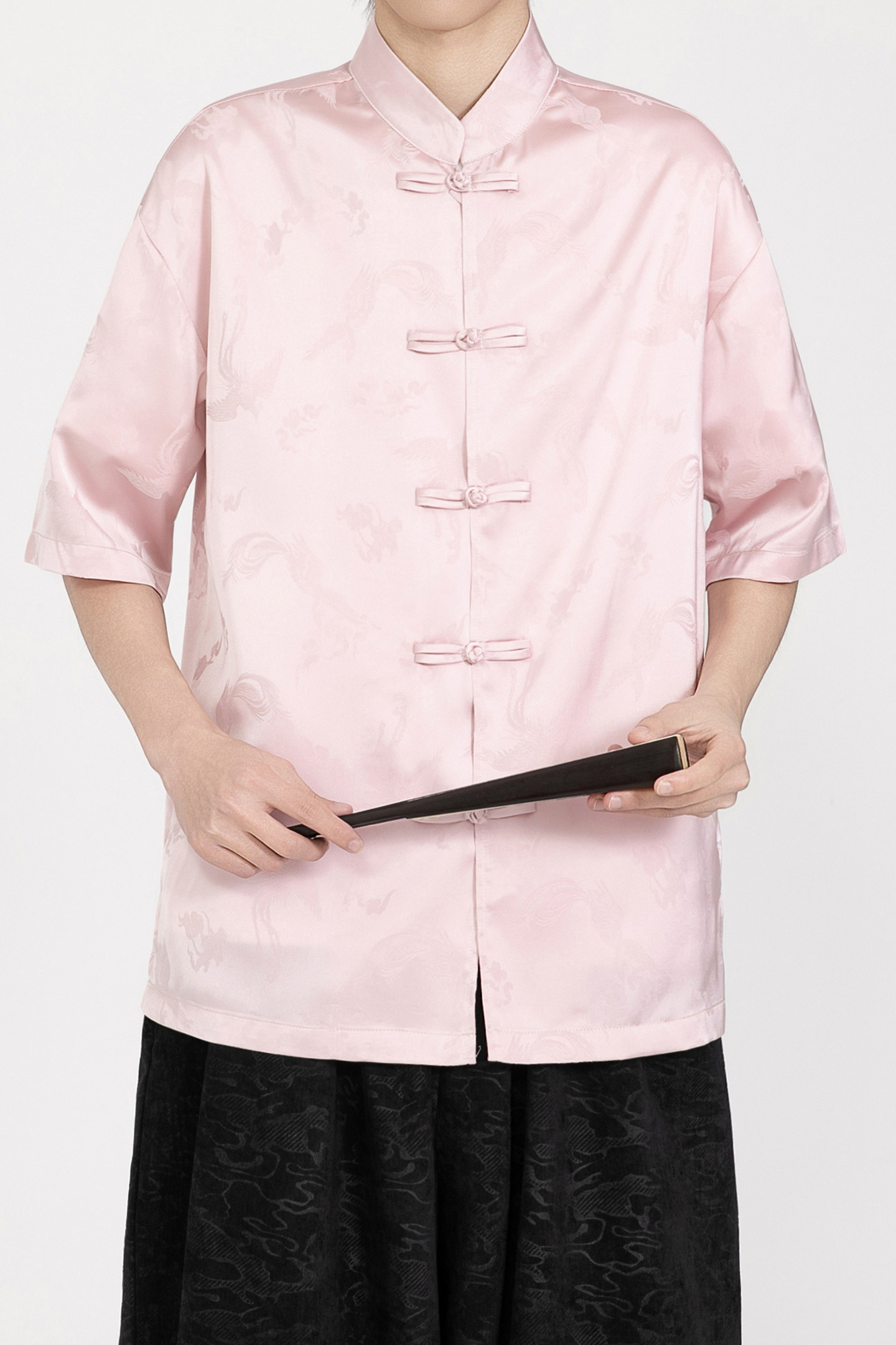 粉色提花男士风唐装衬衫盘扣电商A100-2801-P60,男装衬衫,电商A100