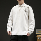 风自主设计款竹子绣花长袖衬衫电商A100-C30-P65，男装衬衫，电商A100