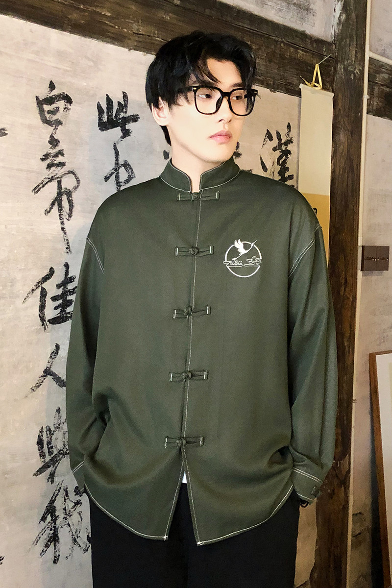 风新中式牛仔衬衫刺绣复古长袖上衣电商A100-C333-P65,男装衬衫,电商A100