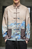 山水国画印花中国风衬衫高品质钱塘大厦4018-1006-P65，男装衬衫，电商A100