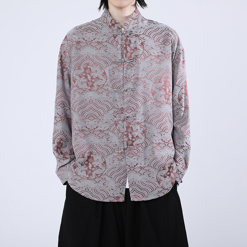 风新中式压花龙纹汉服长袖衬衫A100-C312-P65,男装衬衫,电商A100