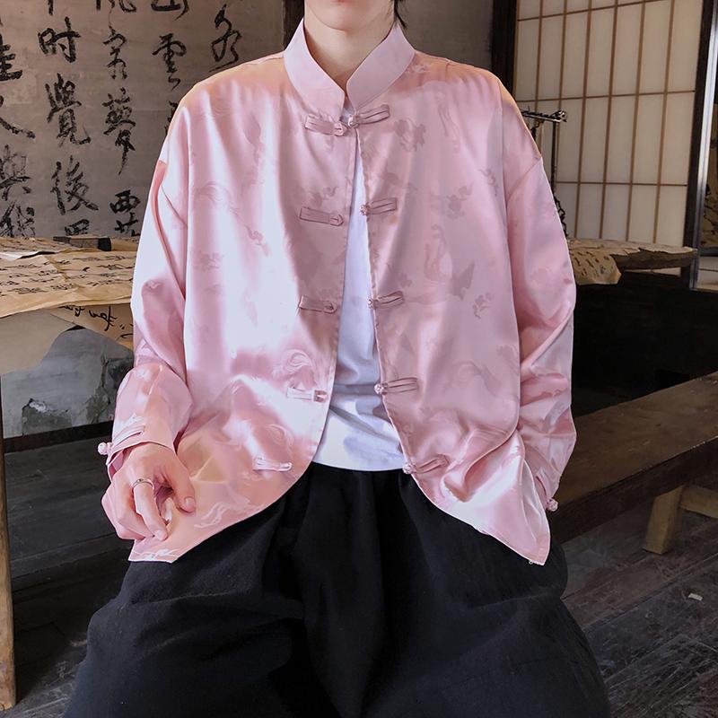 风新中式压花凤凰汉服长袖盘扣衬衫A100-C331-P65,男装衬衫,电商A100