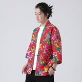 男士休闲中袖开衫风东北大花大码防晒衣夏A100-256-P30，男装民族服装，电商A100