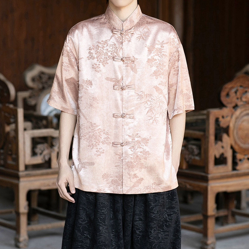 风唐装盘扣男士短袖衬衫个性演出电商A100-2809-p65，男装T恤，电商A100