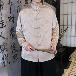 风新中式压花凤凰汉服长袖盘扣衬衫A100-C331-P65图片
