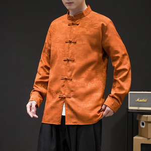 风长袖加厚盘扣休闲暗纹清明上河图纯色衬衫电商A100-C18-P68图片