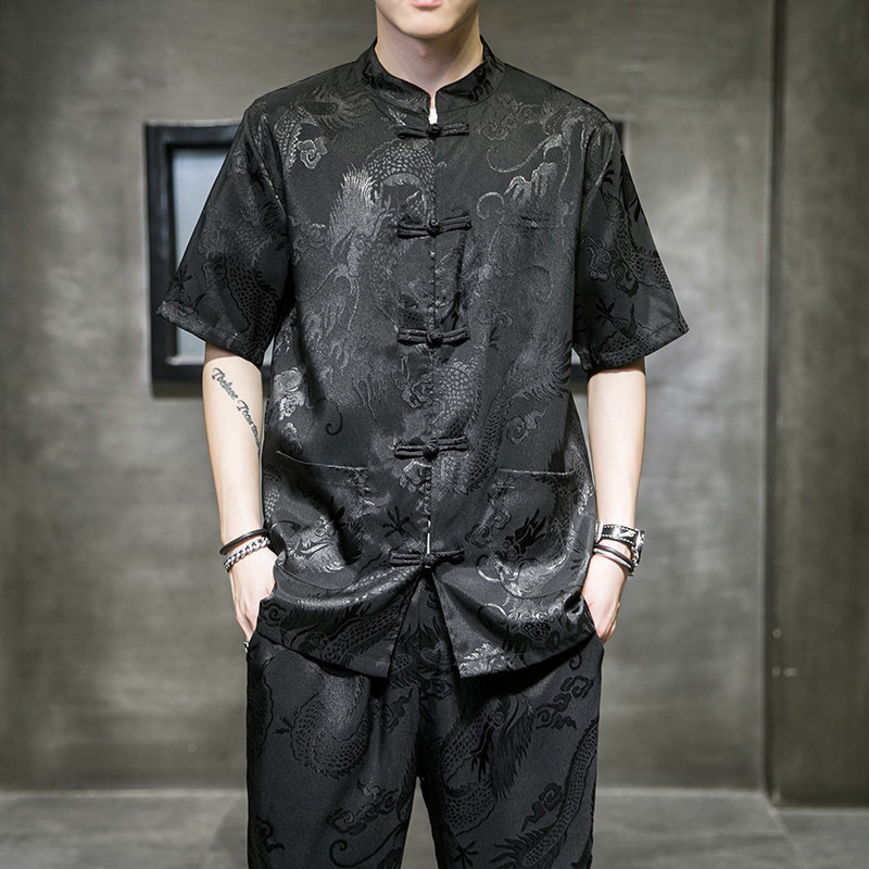 风盘扣龙纹提花衬衫电商加大加宽加码A100-2010-P55,男装衬衫,电商A100