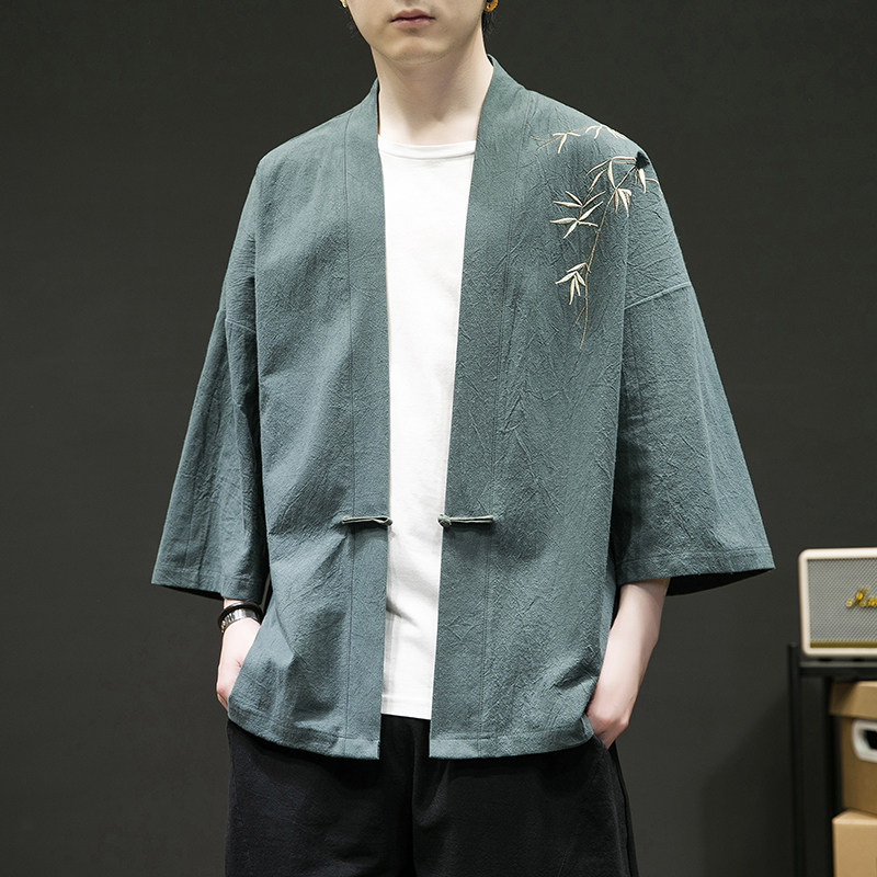 新中式改良汉服风男装古风道袍刺绣外套日系和风A100-735-p50,男装民族服装,电商A100