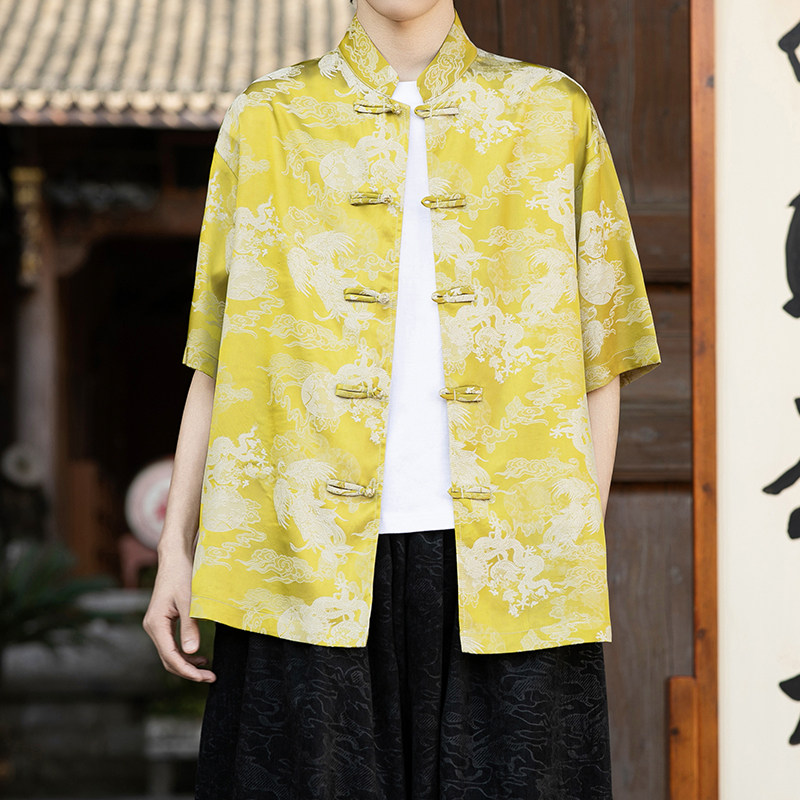 风提花唐装男士短袖衬衫盘扣新中式电商A100-2802-P65图片