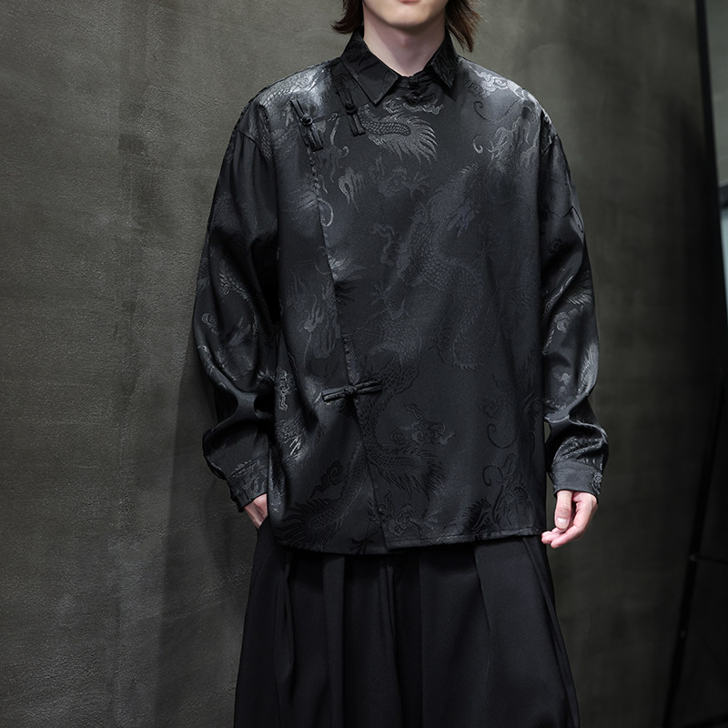 新中式风衬衫男士长袖唐装汉服改良盘扣衬衣电商A100-262-P65,男装衬衫,电商A100
