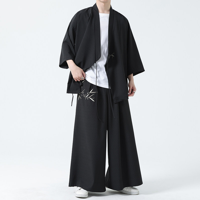 风冰丝七分袖汉服套装宽松大码禅意道袍居士茶225+2311-P120，男装休闲套装，电商A100