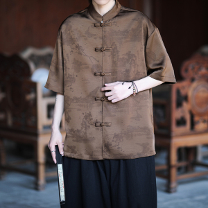 夏季薄款大码男士风唐装手工盘扣短袖衬衫A100-C330-P75图片