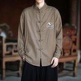 风新中式牛仔衬衫刺绣复古长袖上衣电商A100-C333-P65，男装衬衫，电商A100