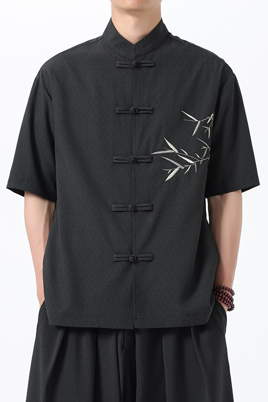 新中式唐装男风短衬衫复古刺绣汉服宽松大码电商A100-251-P65,男装衬衫,电商A100
