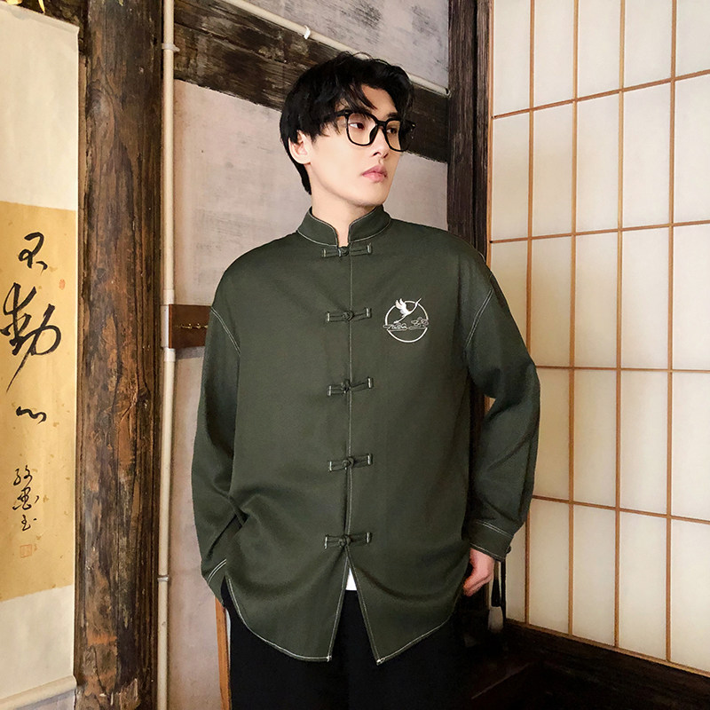 风新中式牛仔衬衫刺绣复古长袖上衣电商A100-C333-P65,男装衬衫,电商A100