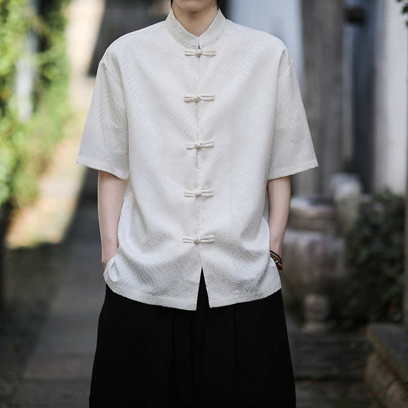 风新中式盘口休闲衬衫水波纹电商A100-C238-P65，男装衬衫，电商A100