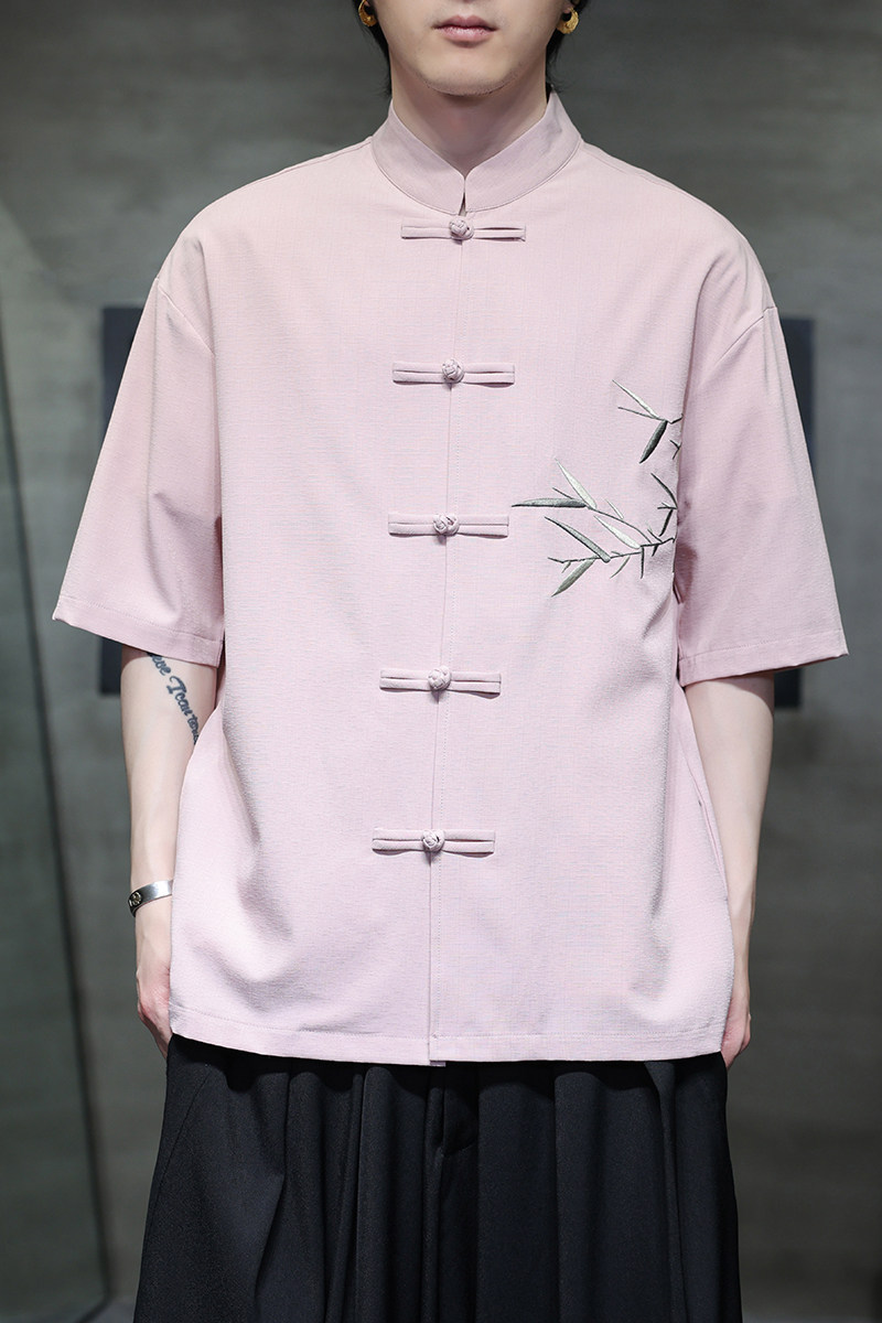 新中式唐装男风短衬衫复古刺绣汉服宽松大码电商A100-251-P65,男装衬衫,电商A100