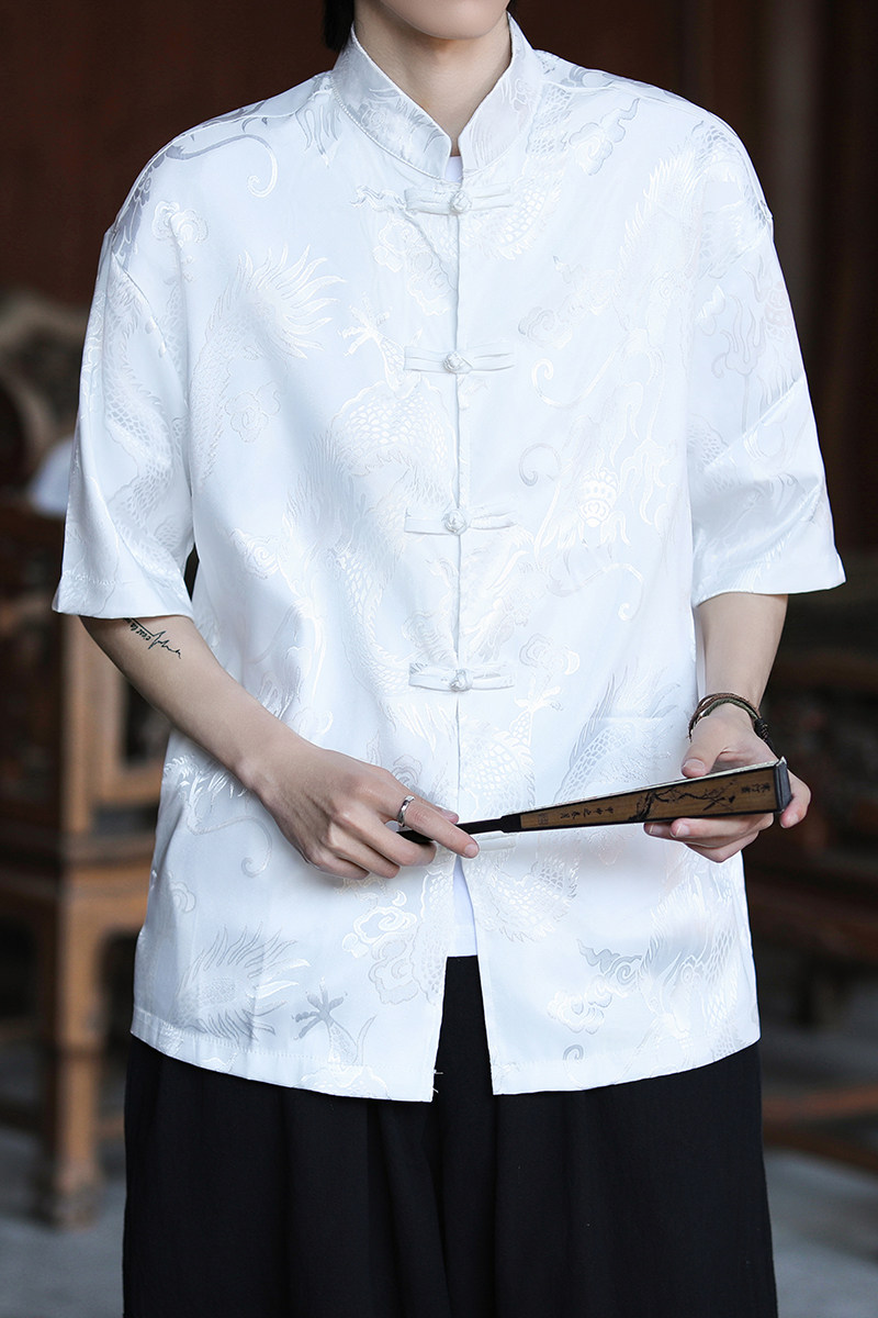 盘扣短袖衬衫男风设计感衬衣夏季薄款潮流唐装外套A100-252-P55,男装民族服装,电商A100