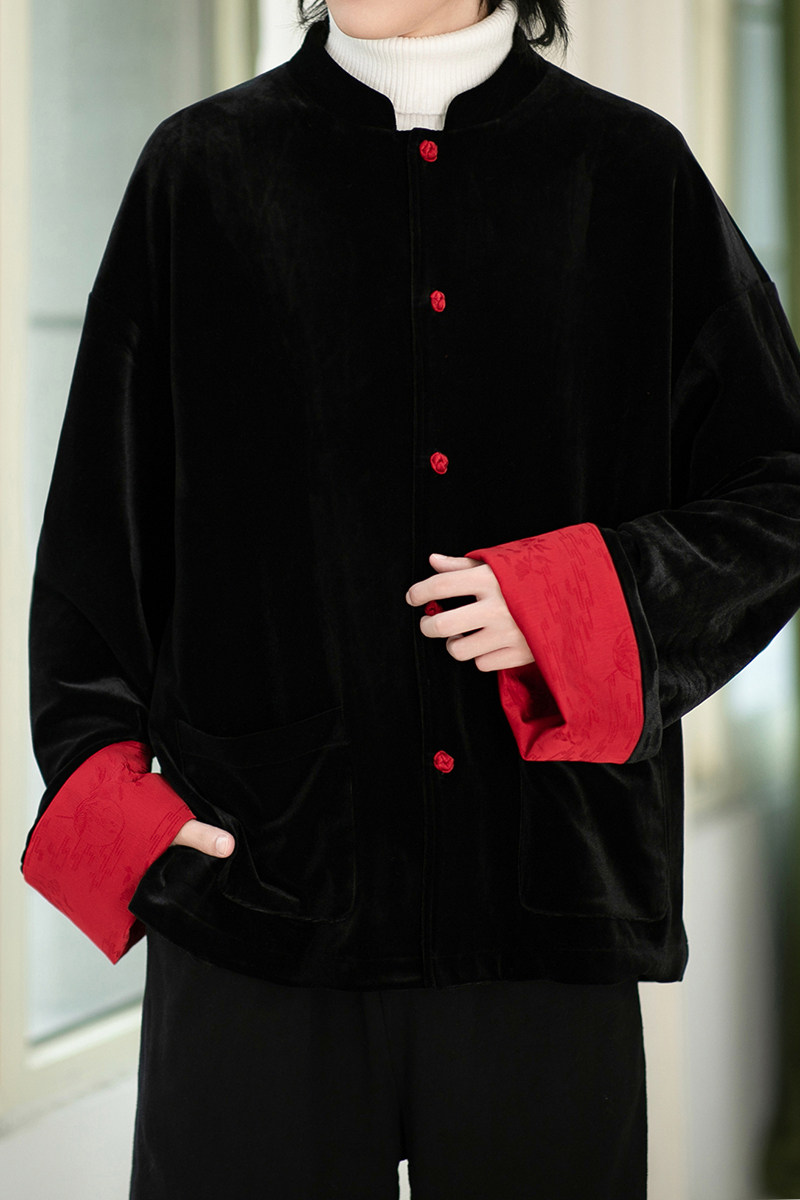风红黑经典搭配盘扣外套过年服电商A100-W691-P95,女装短外套,电商A100