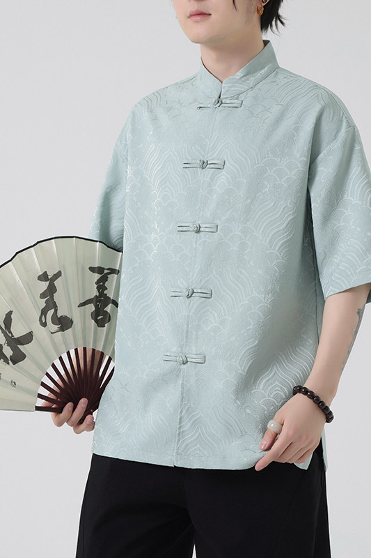 风新中式盘口休闲衬衫水波纹电商A100-C238-P65,男装衬衫,电商A100