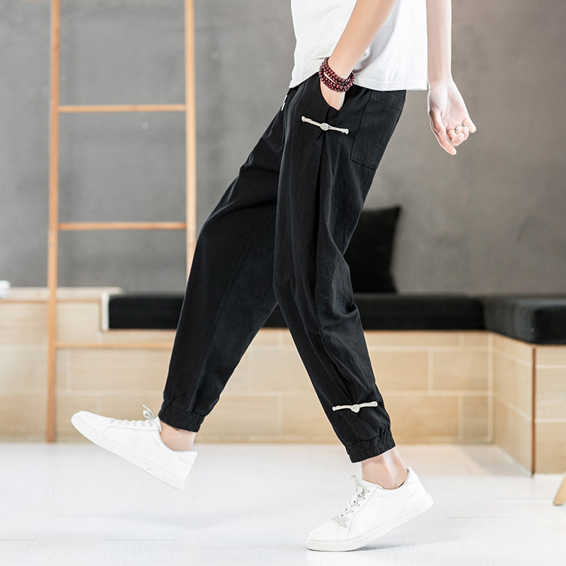 盘扣束脚裤中国风民族风加大码休闲裤钱塘4018-8801-P55（限78，男装休闲裤，电商A100