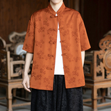 风唐装盘扣提花短袖纯色衬衫电商A100-2807-P65，男装T恤，电商A100