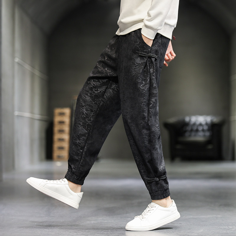 盘扣压花束脚裤中国风民族风加大码休闲裤5钱塘4018-182-P60，男装休闲裤，电商A100