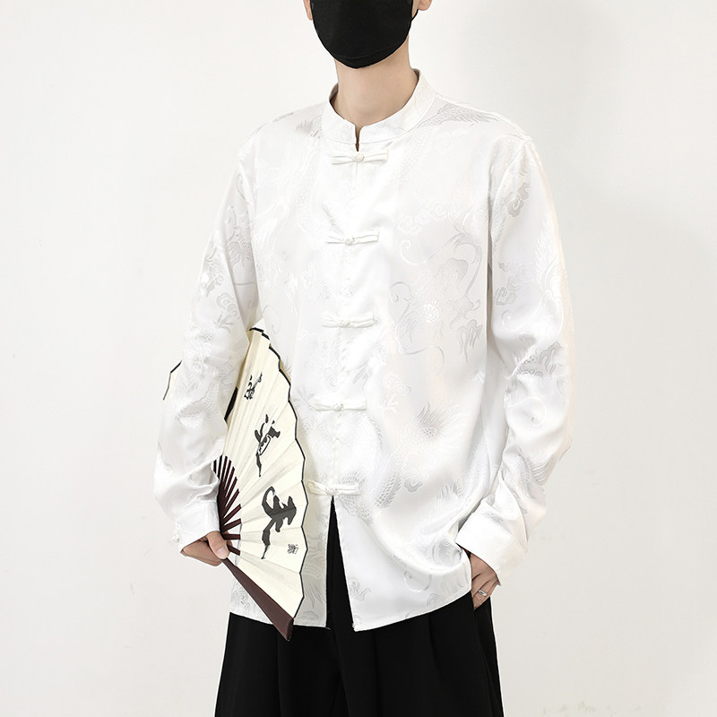 风长袖休闲暗纹龙纹黑白衬衫电商A100-C20-P55,男装衬衫,电商A100