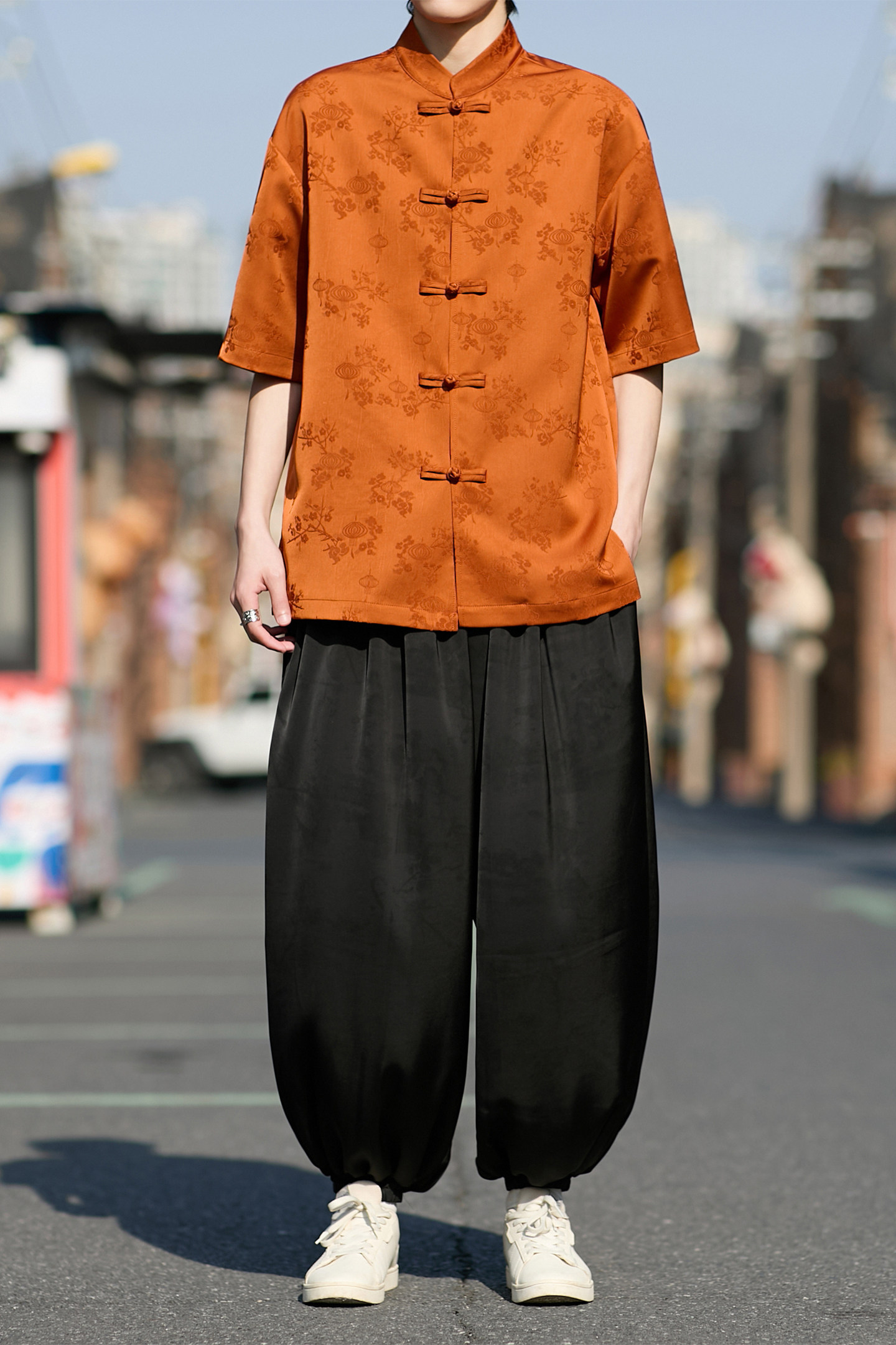风唐装盘扣提花短袖纯色衬衫电商A100-2807-P65,男装T恤,电商A100