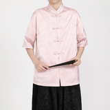 粉色提花男士风唐装衬衫盘扣电商A100-2801-P60，男装衬衫，电商A100