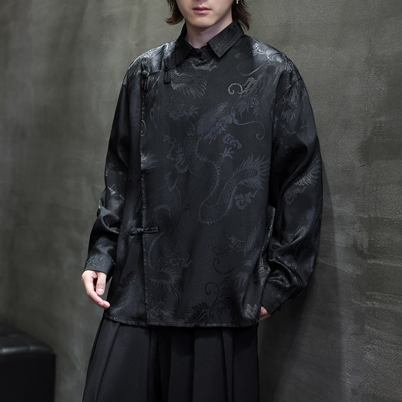新中式风衬衫男士长袖唐装汉服改良盘扣衬衣电商A100-262-P65,男装衬衫,电商A100
