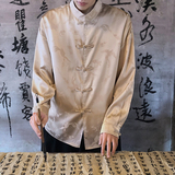 风新中式压花凤凰汉服长袖盘扣衬衫A100-C331-P65，男装衬衫，电商A100