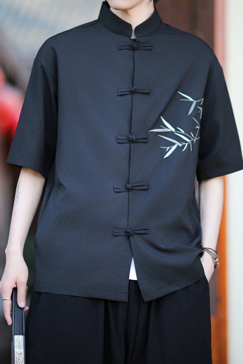 新中式唐装男风短衬衫复古刺绣汉服宽松大码电商A100-251-P65,男装民族服装,电商A100