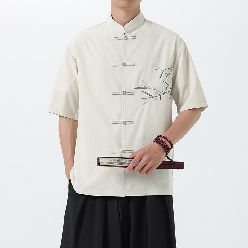 新中式唐装男风短衬衫复古刺绣汉服宽松大码电商A100-251-P65,男装衬衫,电商A100