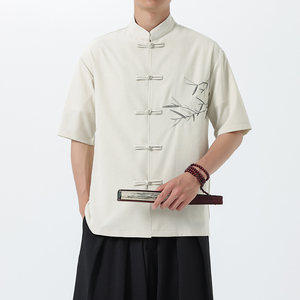 新中式唐装男风短衬衫复古刺绣汉服宽松大码电商A100-251-P65图片
