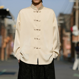 风缎面顺滑长袖唐装盘扣衬衫男士百搭新中式A100-2810-P65，男装衬衫，电商A100