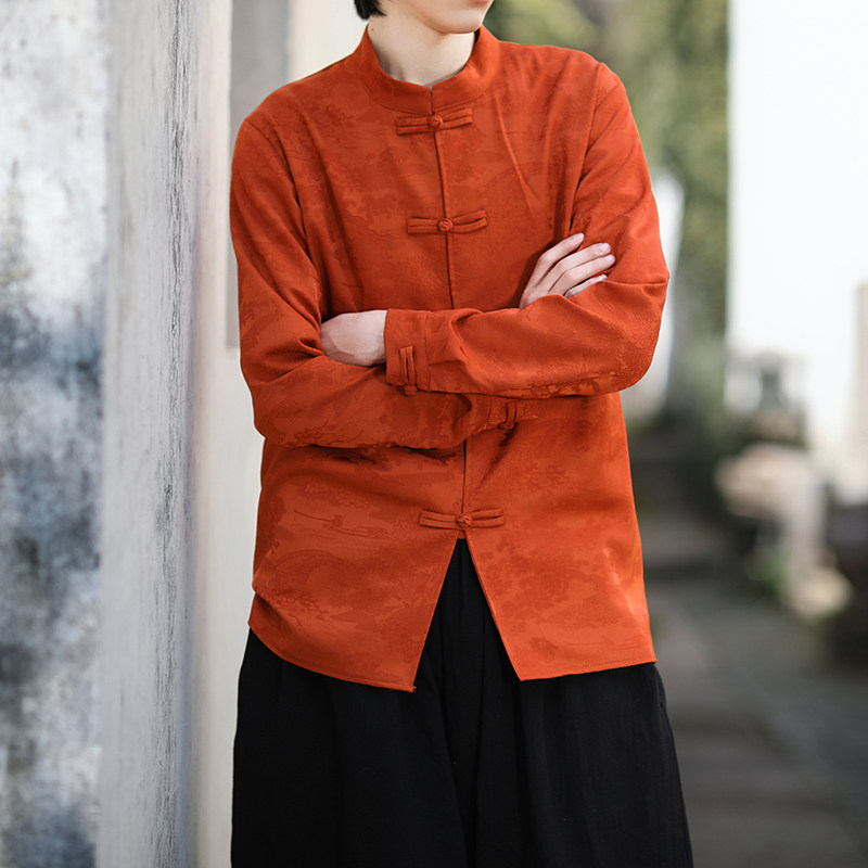 风长袖加厚盘扣休闲暗纹清明上河图纯色衬衫电商A100-C18-P68，男装衬衫，电商A100