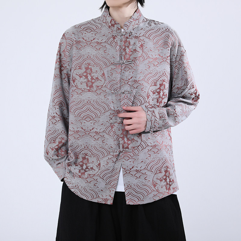 风新中式压花龙纹汉服长袖衬衫A100-C312-P65,男装衬衫,电商A100