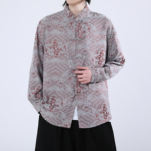 风新中式压花龙纹汉服长袖衬衫A100-C312-P65