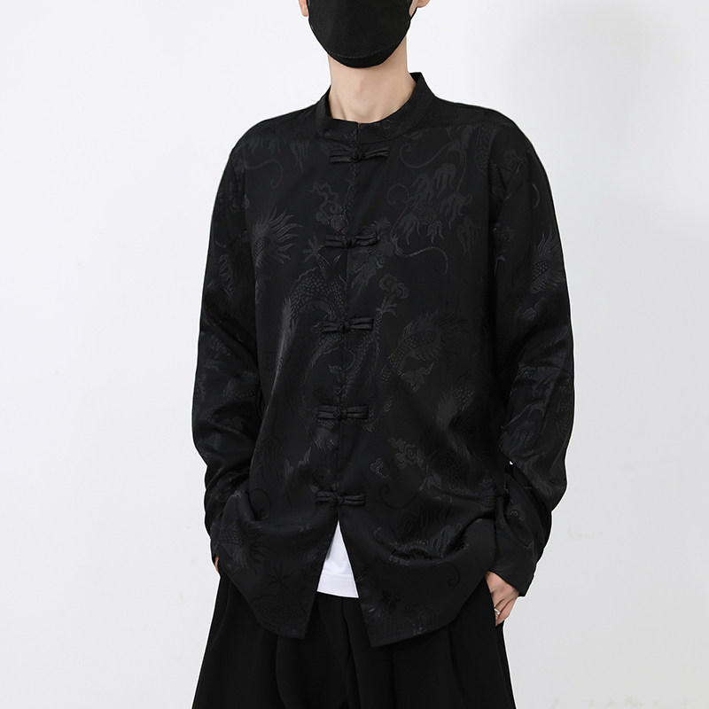 风长袖休闲暗纹龙纹黑白衬衫电商A100-C20-P55,男装衬衫,电商A100